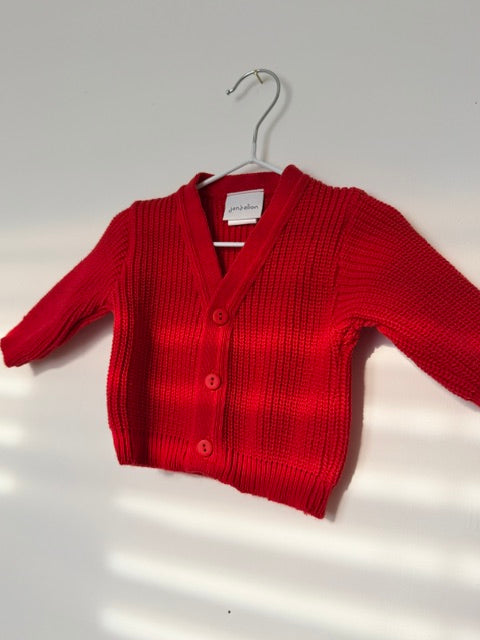 Red Ribbed Knitted baby cardigan