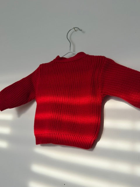 Red Ribbed Knitted baby cardigan