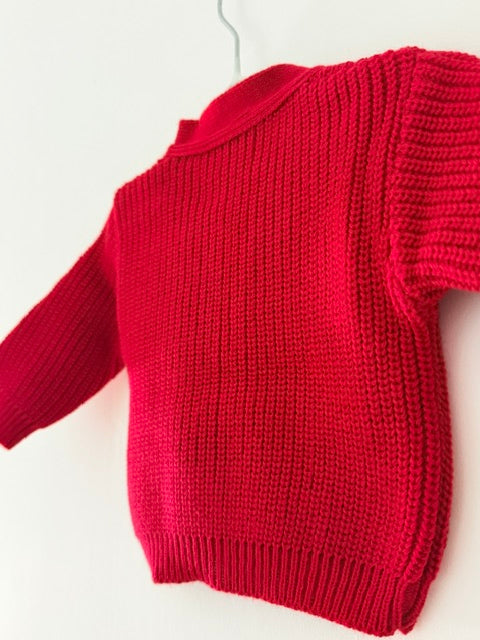 Red Ribbed Knitted baby cardigan